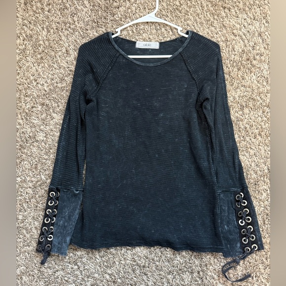 Able Gray Long Sleeve Blouse with Lace-Up Sleeves - Picture 1 of 4